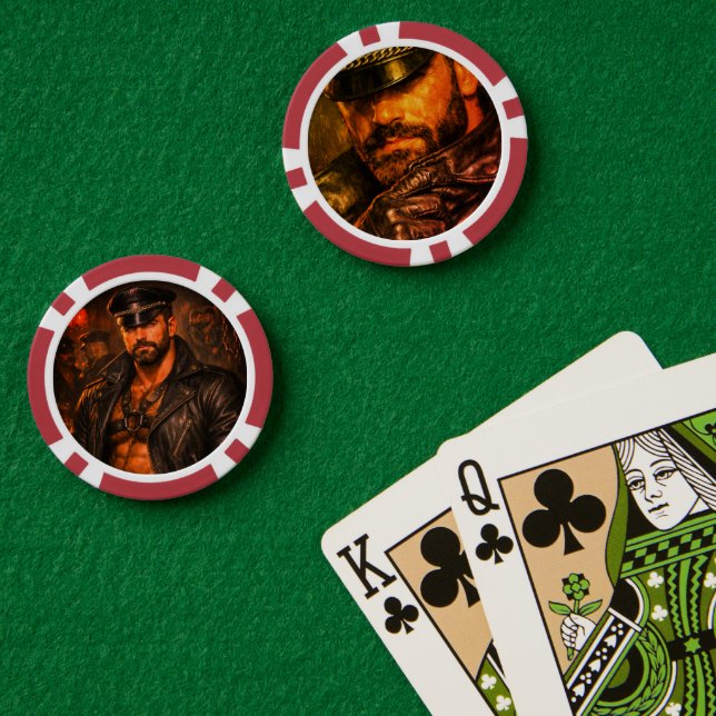 Schwuler Leder-Daddy 1970er Biker-Pokerchips – Dop Pokerchips (Pokertisch (doppelt))