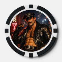 Schwuler Leder-Daddy 1970er Biker-Pokerchips – Dop
