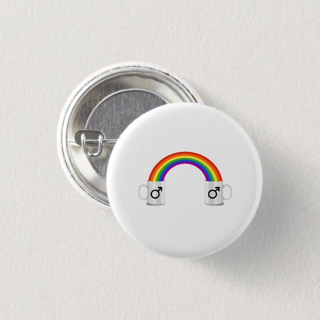 Schwuler Regenbogen-Kaffeetreff Button (Vorne & Hinten)