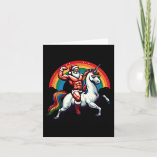 Schwuler Weihnachtsmann reitet auf Einhorn, zeigt Karte