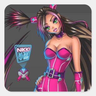 Sci Fi Anime Girl Nikki Quadratischer Aufkleber