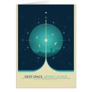 Sci-Fi-Anzeige, blaue Atomuhr, tiefer Raum