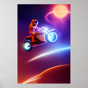 Sci-Fi Astronaut Biker, Shoot for the Moon Pop Art Poster