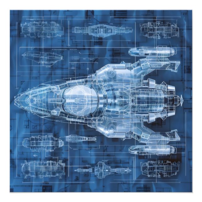 SCI-Fi Blueprint Space Ship Fotodruck (Vorne)