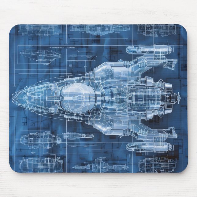 SCI-Fi Blueprint Space Ship Mousepad (Vorne)