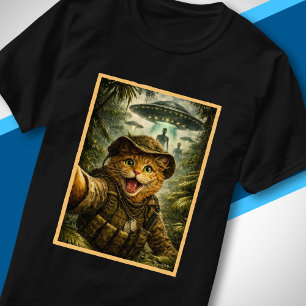 Sci-Fi-Dschungelkatze-Alien-Begegnung Lustige UFO- T-Shirt