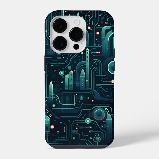 Sci-Fi Electronic Dark Pattern iPhone Hülle (Rückseite)