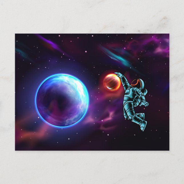 Sci-Fi Fantasy Space Basketball Astronaut Postca Postkarte (Vorderseite)