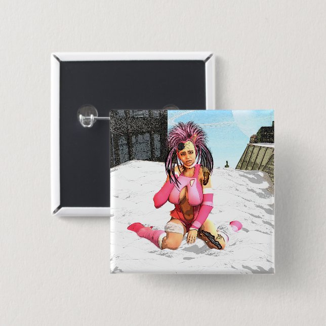 Sci Fi Female Cyborg Button (Vorne & Hinten)