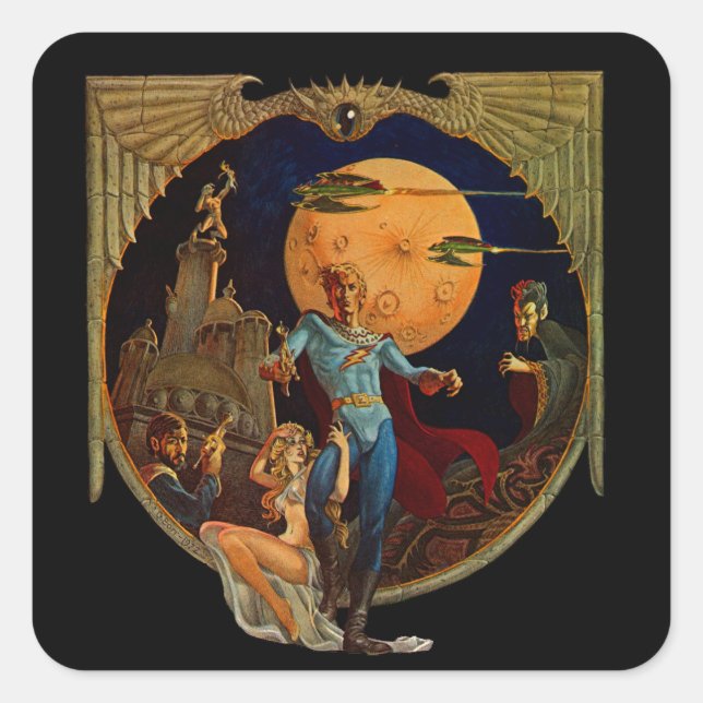 Sci-Fi-Held Quadratischer Aufkleber (Vorderseite)