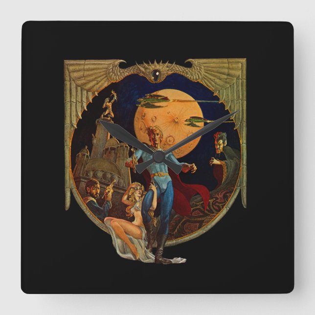 Sci-Fi Hero Quadratische Wanduhr (Vorderseite)