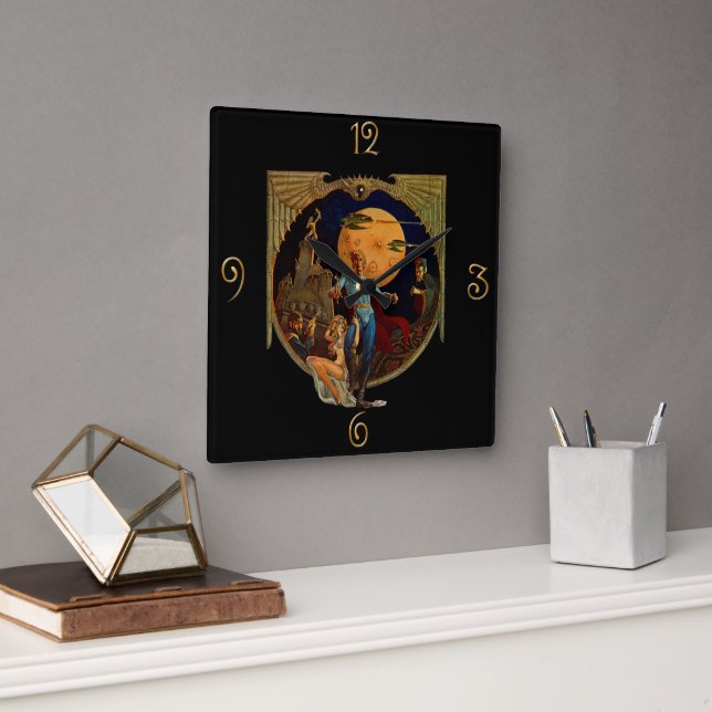 Sci-Fi Hero Quadratische Wanduhr (Büro)