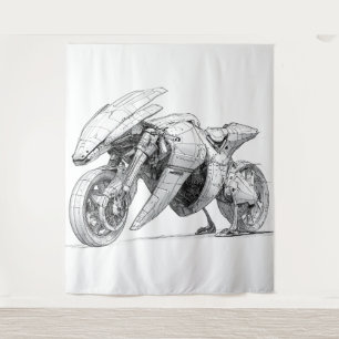 Sci-Fi Motorrad - Alien Wandteppich