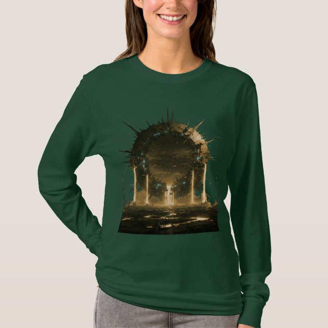 Sci-Fi Portal-Tor Grün Langarm T-Shirt (Vorderseite)