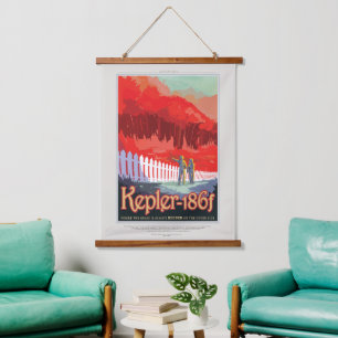 Sci-Fi-Reise-Werbung, Planet Kepler-186f Wandteppich Mit Holzrahmen