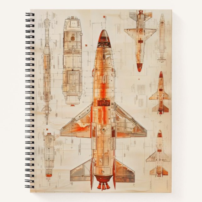 Sci-Fi Rocket Blueprint Notizbuch (Vorderseite)