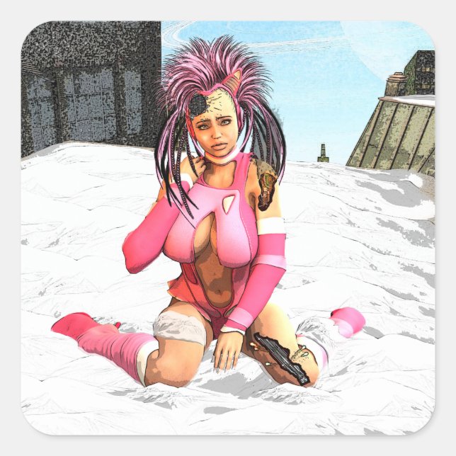 Sci Fi Snow Punk Quadratischer Aufkleber (Vorderseite)