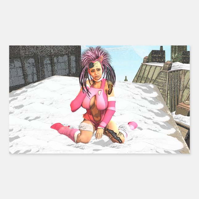 Sci Fi Snow Punk Rechteckiger Aufkleber (Vorderseite)