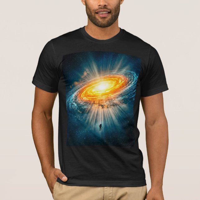Sci-Fi Space Golden Galaxy Astronaut Glowing Art T-Shirt (Vorderseite)