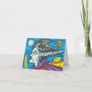 SCI FI SPACE WITCH & COMET CAT HALLOWEEN Leer Karte