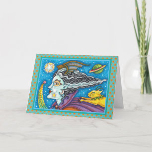 SCI FI SPACE WITCH & COMET CAT HALLOWEEN Leer Karte