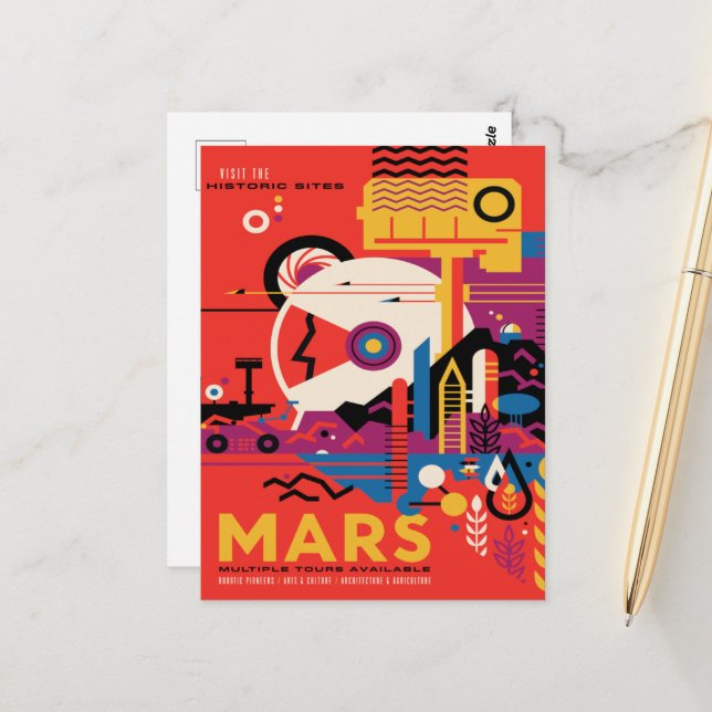 Sci-Fi Travel Ad, Mars Postkarte (Vorderseite/Rückseite Beispiel)