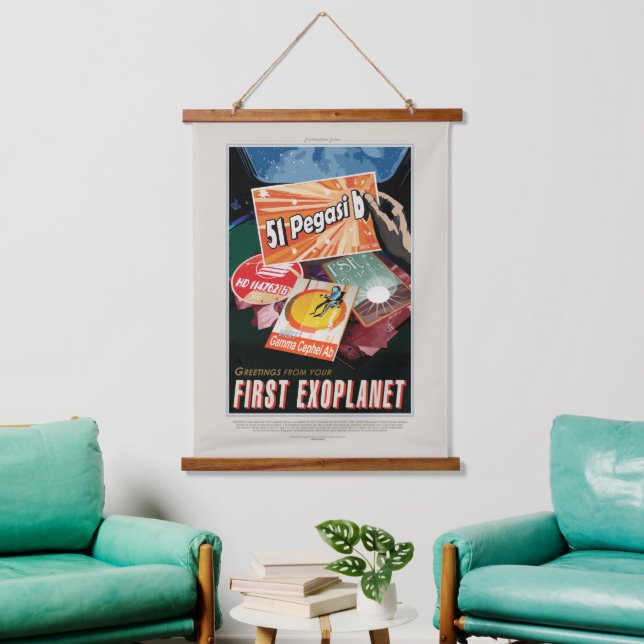Sci-Fi Travel Ad, Planet 51 Pegasi B Wandteppich Mit Holzrahmen (Wohnzimmer)