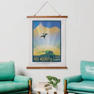 Sci-Fi Travel Ad, Planet HD 40307g Wandteppich Mit Holzrahmen