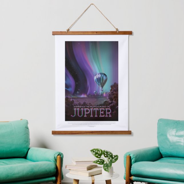 Sci-Fi Travel Ad, Planet Jupiter Wandteppich Mit Holzrahmen (Wohnzimmer)