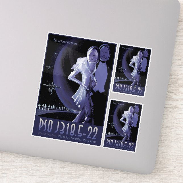 Sci-Fi Travel Ad, Planet PSO J318.5-22 Aufkleber (Detail)