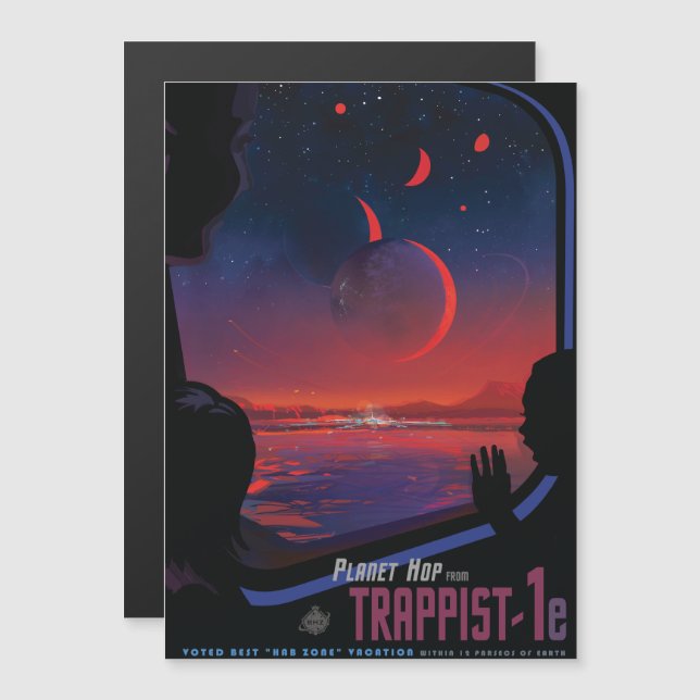 Sci-Fi Travel Ad, Planet Trapist-1e Magneteinladung (Vorne/Hinten)