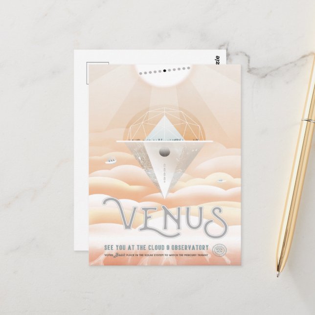 Sci-Fi Travel Ad, Planet Venus Postkarte (Vorderseite/Rückseite Beispiel)
