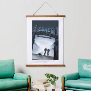 Sci-Fi Travel Ad, Zwerg Planet Ceres Wandteppich Mit Holzrahmen