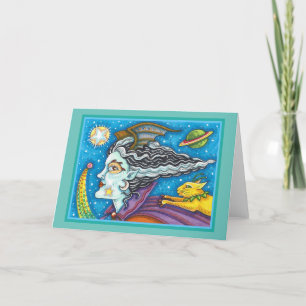 SCI FI WELTRAUMHEXE & KOMETKATZE HALLOWEEN Blank Karte