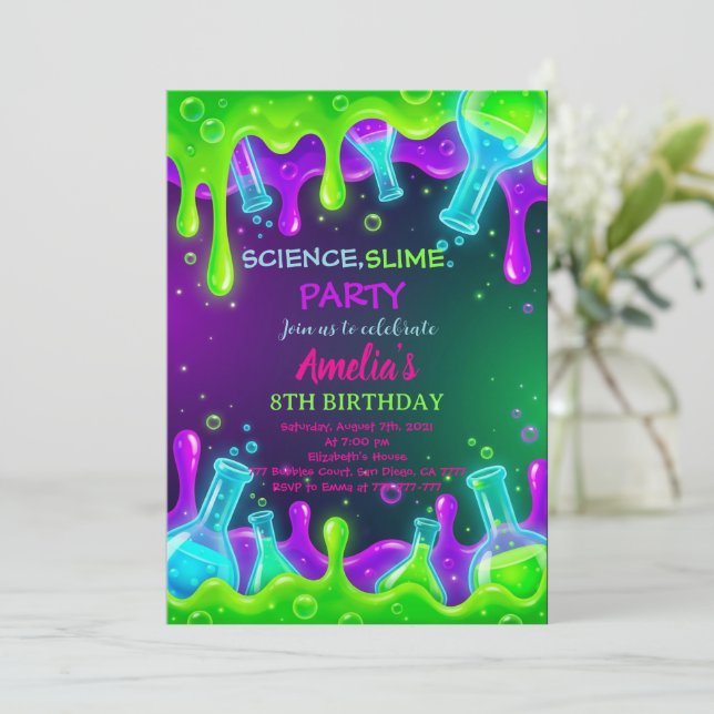 Science Birthday Invitation Science Invite Einladung (Stehend Vorderseite)