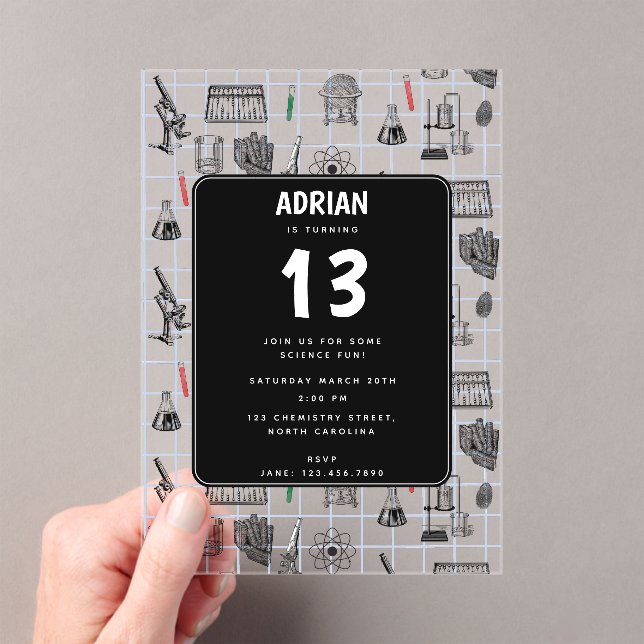Science Chemistry Scientifics Birthday Party Thema Acryleinladungen (Insitu (Handheld))
