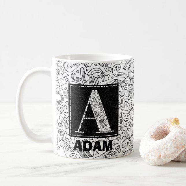 Science Custom Monogramm - Buchstabe A Kaffeetasse (Mit Donut)