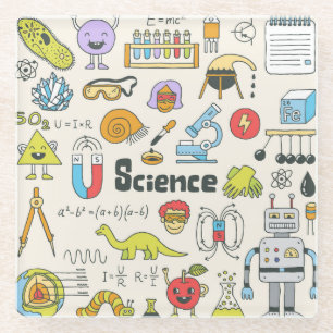 Science Doodles: HandGezeichnet Set in der Schule. Glasuntersetzer