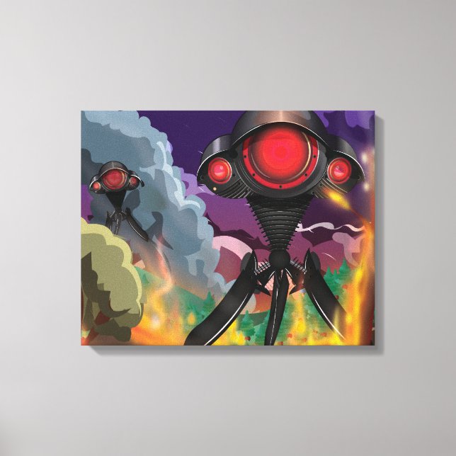 Science Fiction Alien Tripod Angriff! Leinwanddruck (Vorderseite)