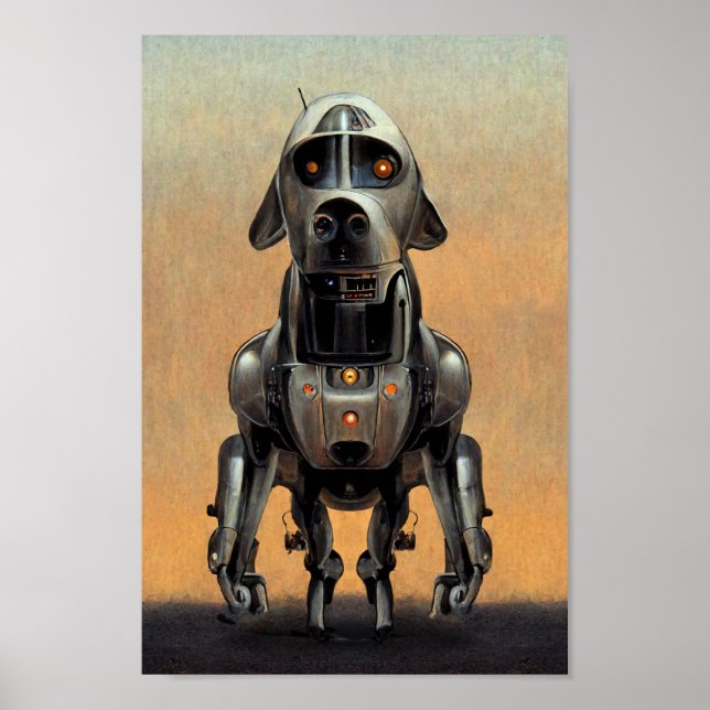 Science Fiction Art | Portrait eines Roboterhundes Poster (Vorne)
