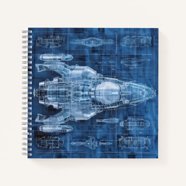 Science-Fiction-Bauplan Weltraumschiff Notizbuch (Vorderseite)