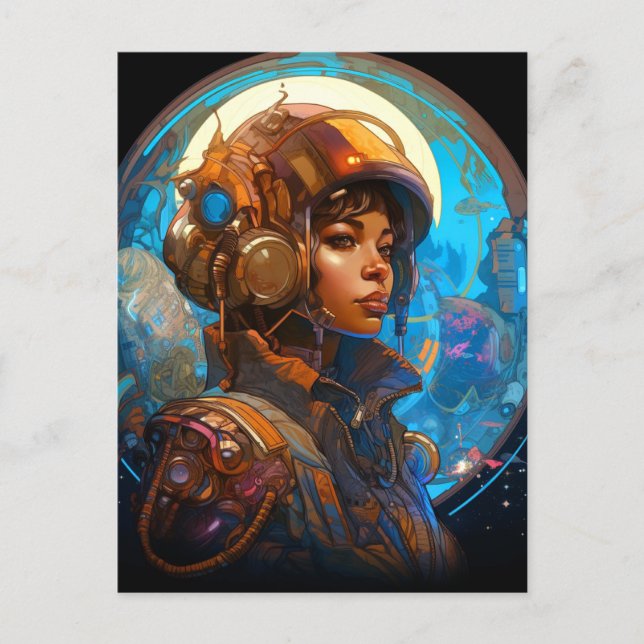 Science Fiction Black Woman Pilot Futuristic Postkarte (Vorderseite)