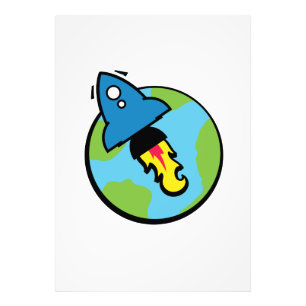 Science Fiction Cartoon Rakete und Planet Fotodruck