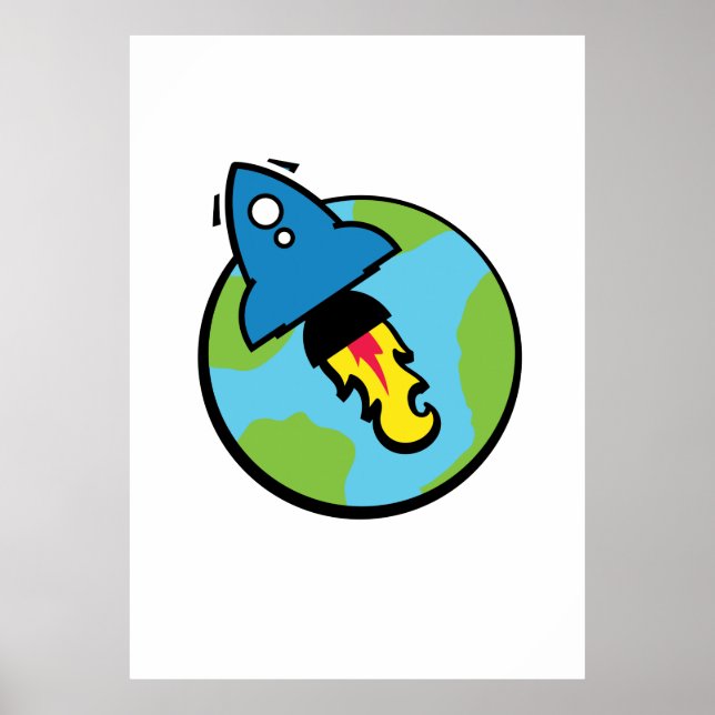 Science Fiction Cartoon Rakete und Planet Poster (Vorne)