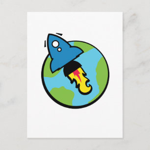 Science Fiction Cartoon Rakete und Planet Postkarte