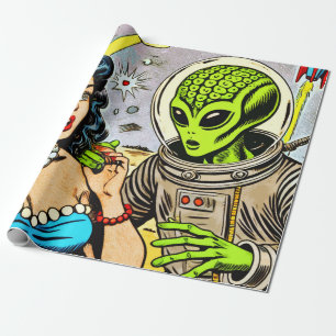 Science Fiction-Comicen für Retro-Alien Geschenkpapier