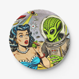 Science Fiction-Comicen für Retro-Alien Pappteller