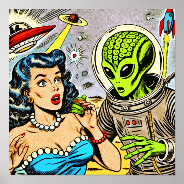 Science Fiction-Comicen für Retro-Alien Poster (Vorne)