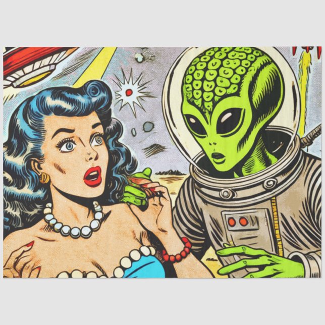 Science Fiction-Comicen für Retro-Alien Seidenpapier (Vorderseite)