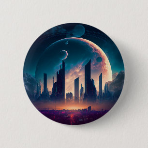 Science Fiction Cyberpunk Space City Button